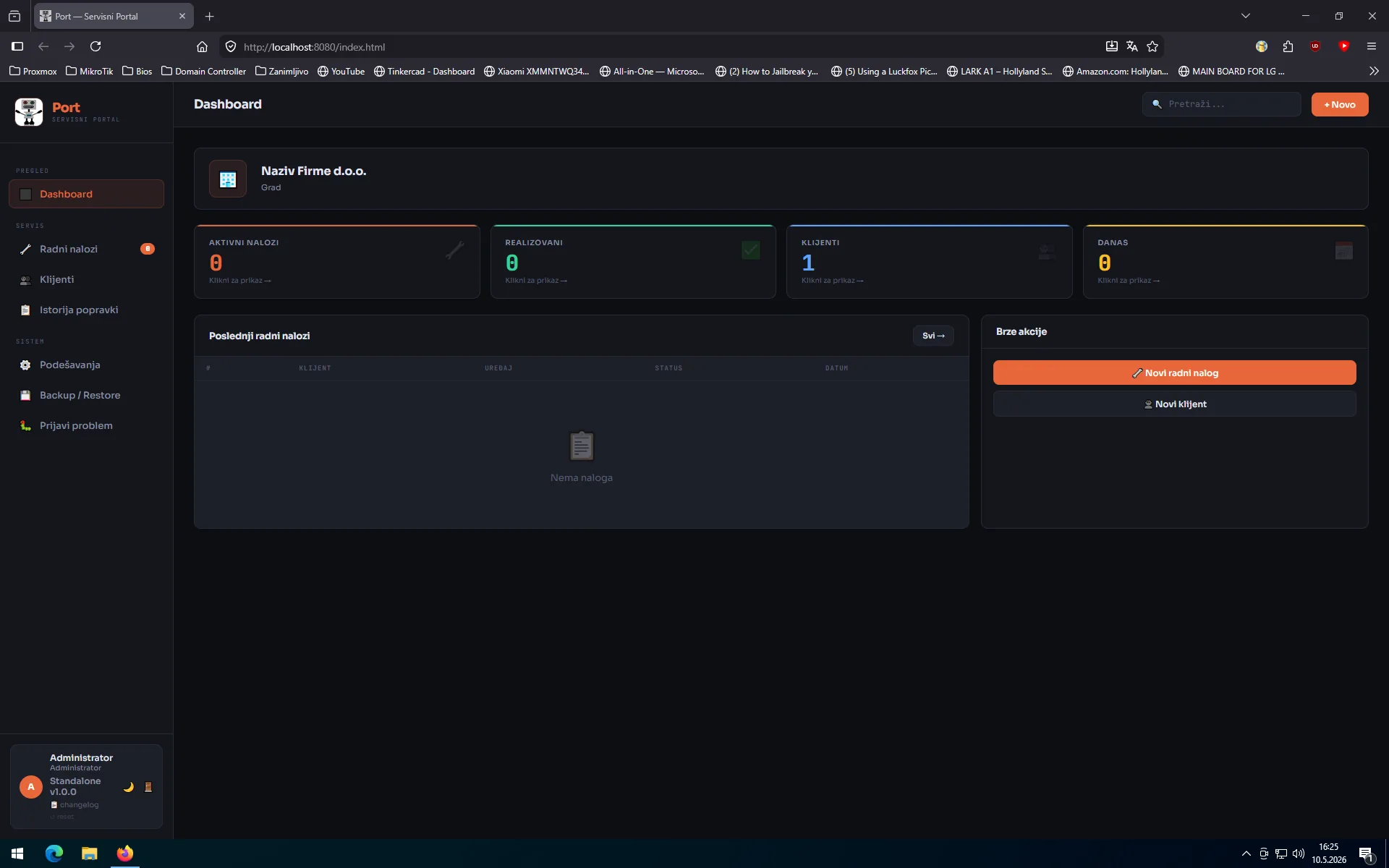 Port Servisni Portal Dashboard